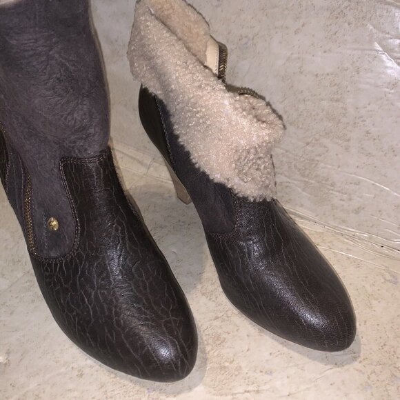 Matt Bernson Minx Brown Fold Over Faux Fur Zipper Ankle Heeled Booties Size 9.5 - Picture 4 of 9